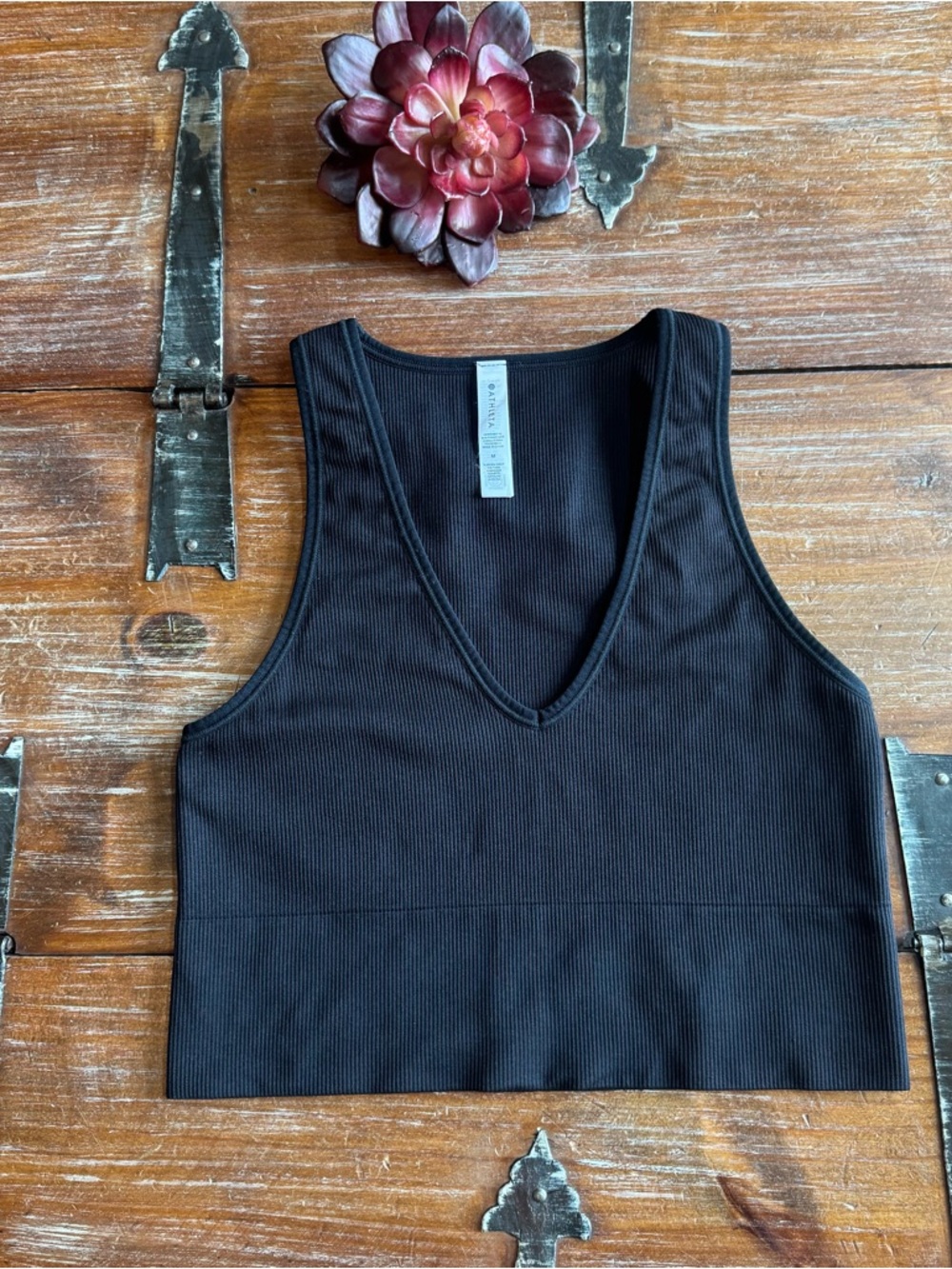 Athleta Black Ribbed V-Neck Crop Tank